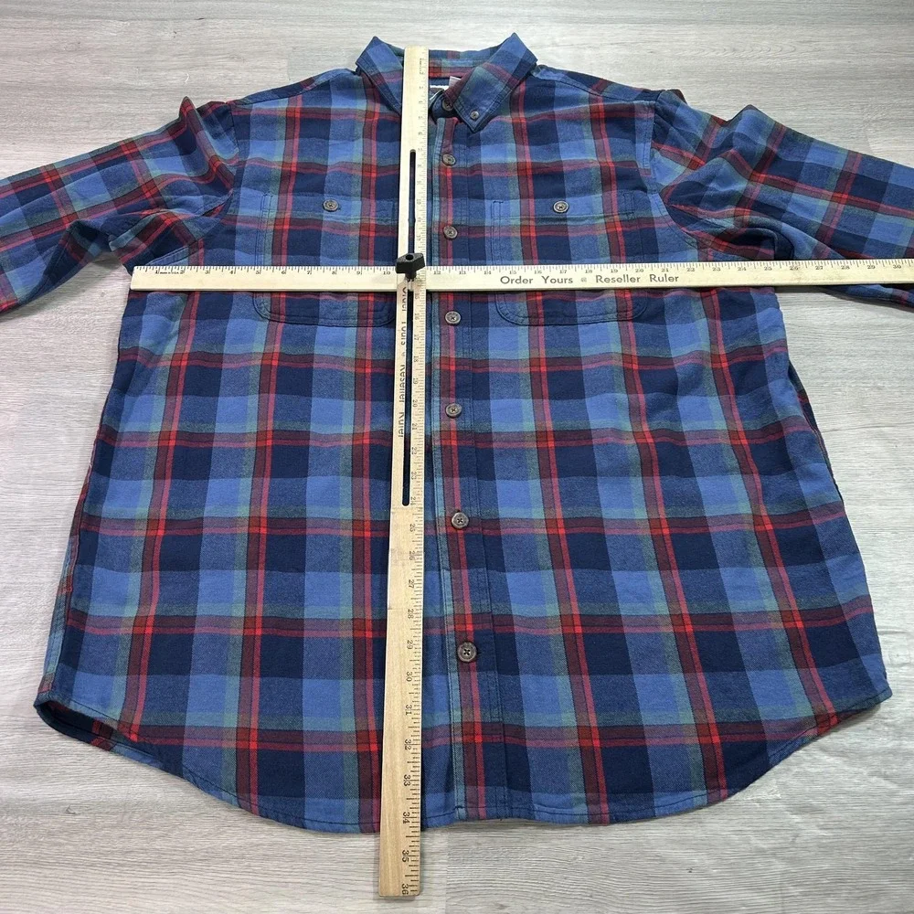 NWOT Duluth Trading Shirt Mens XL Blue Plaid Flannel Button Down Slim Fit Casual